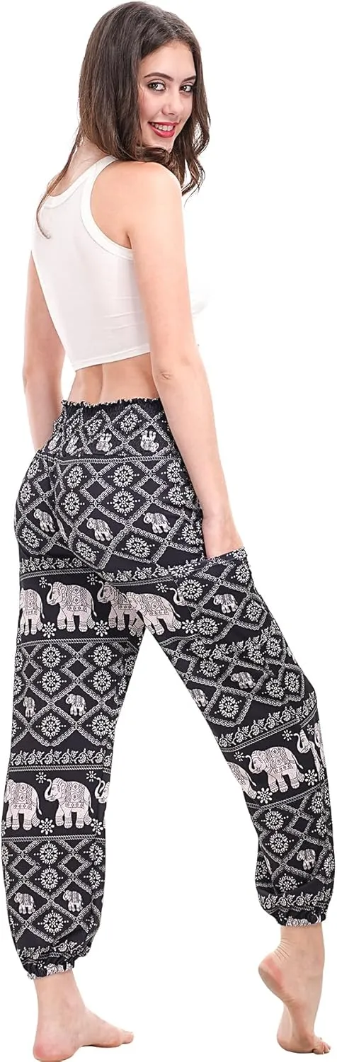 Womens Boho Pants, High Waist Harem Yoga Trousers Bohemian Casual Clothes with Pockets