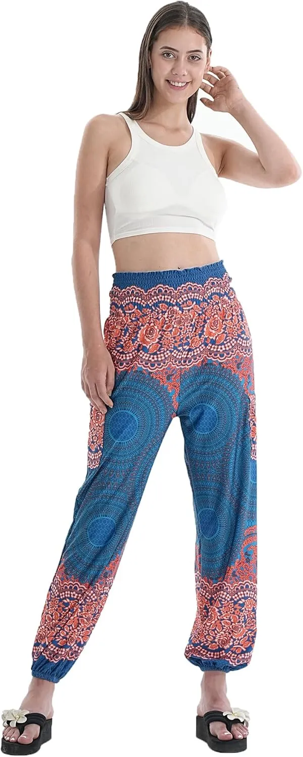 Womens Boho Pants, High Waist Harem Yoga Trousers Bohemian Casual Clothes with Pockets