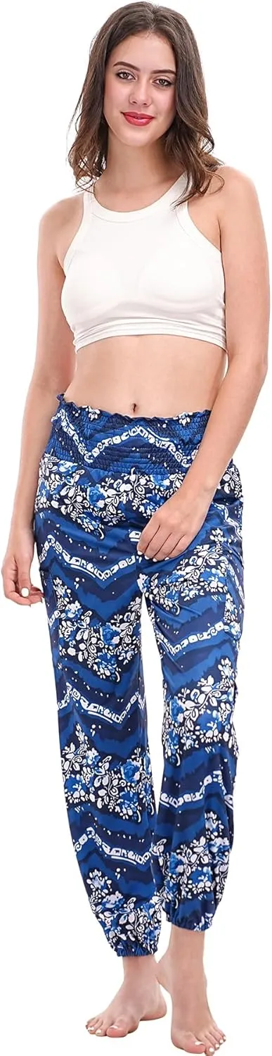Womens Boho Pants, High Waist Harem Yoga Trousers Bohemian Casual Clothes with Pockets