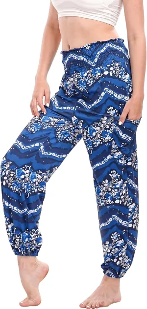 Womens Boho Pants, High Waist Harem Yoga Trousers Bohemian Casual Clothes with Pockets