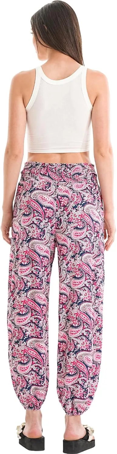 Womens Boho Pants, High Waist Harem Yoga Trousers Bohemian Casual Clothes with Pockets