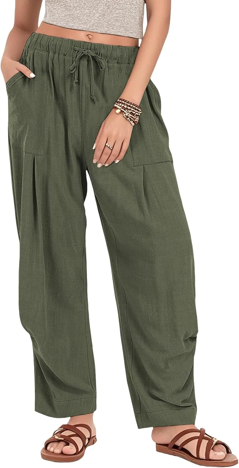 Womens Capri Palazzo Pants 2025 Summer Casual Loose Cropped Wide Leg High Waisted Flowy Lounge Beach Work Trousers