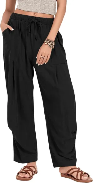 Womens Capri Palazzo Pants 2025 Summer Casual Loose Cropped Wide Leg High Waisted Flowy Lounge Beach Work Trousers