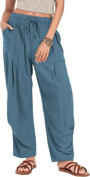 Womens Capri Palazzo Pants 2025 Summer Casual Loose Cropped Wide Leg High Waisted Flowy Lounge Beach Work Trousers