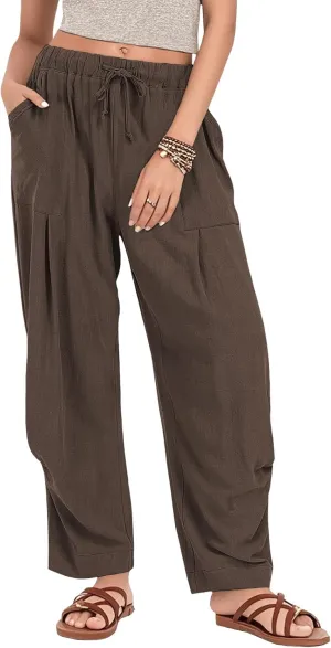 Womens Capri Palazzo Pants 2025 Summer Casual Loose Cropped Wide Leg High Waisted Flowy Lounge Beach Work Trousers