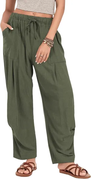 Womens Capri Palazzo Pants 2025 Summer Casual Loose Cropped Wide Leg High Waisted Flowy Lounge Beach Work Trousers