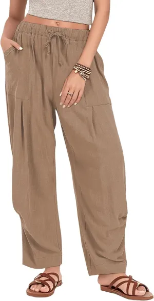 Womens Capri Palazzo Pants 2025 Summer Casual Loose Cropped Wide Leg High Waisted Flowy Lounge Beach Work Trousers