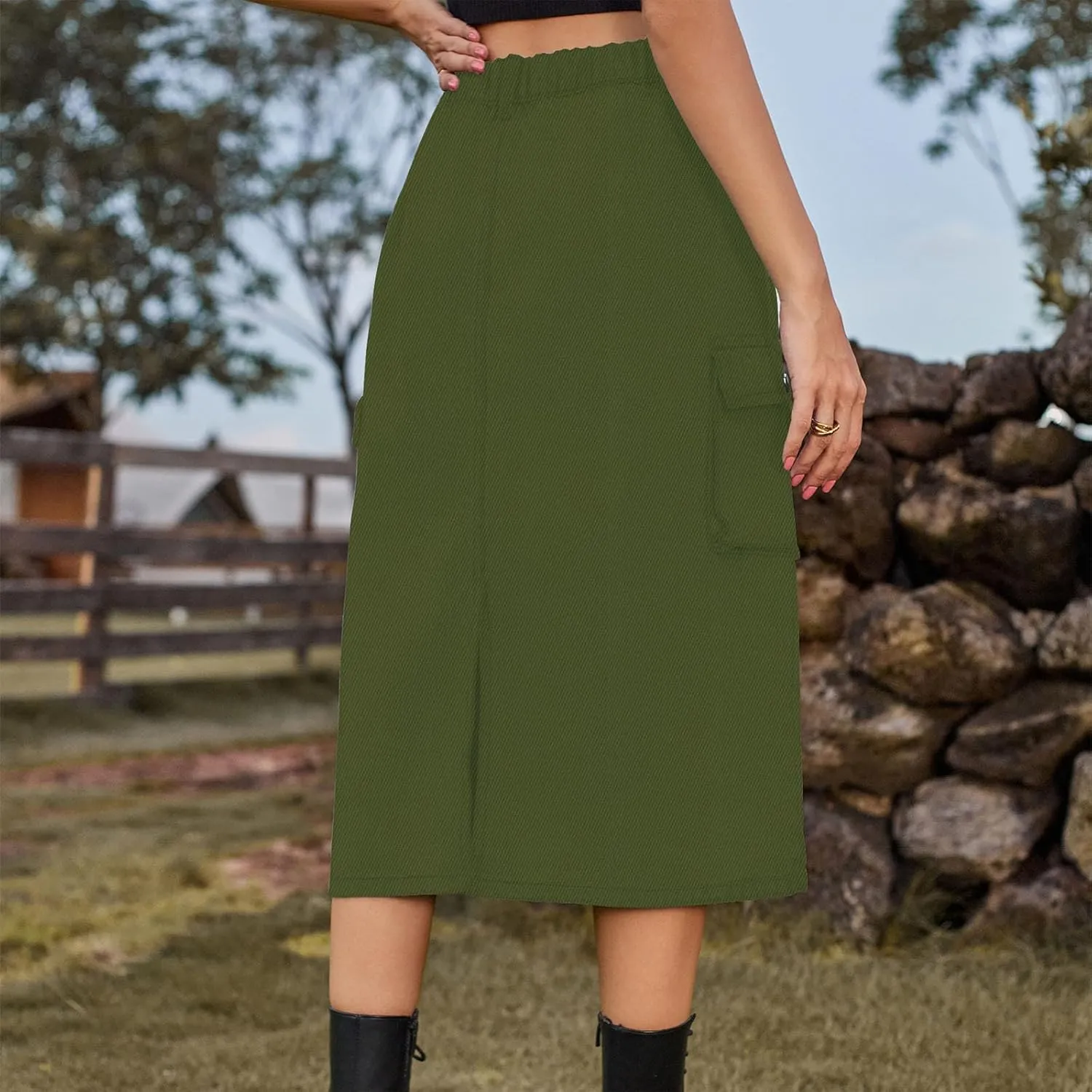 Womens Casual Denim Skirt Button High Waisted Split A-line Midi Skirt Bodycon Pencil Jean Skirt with 2 Flap Pockets