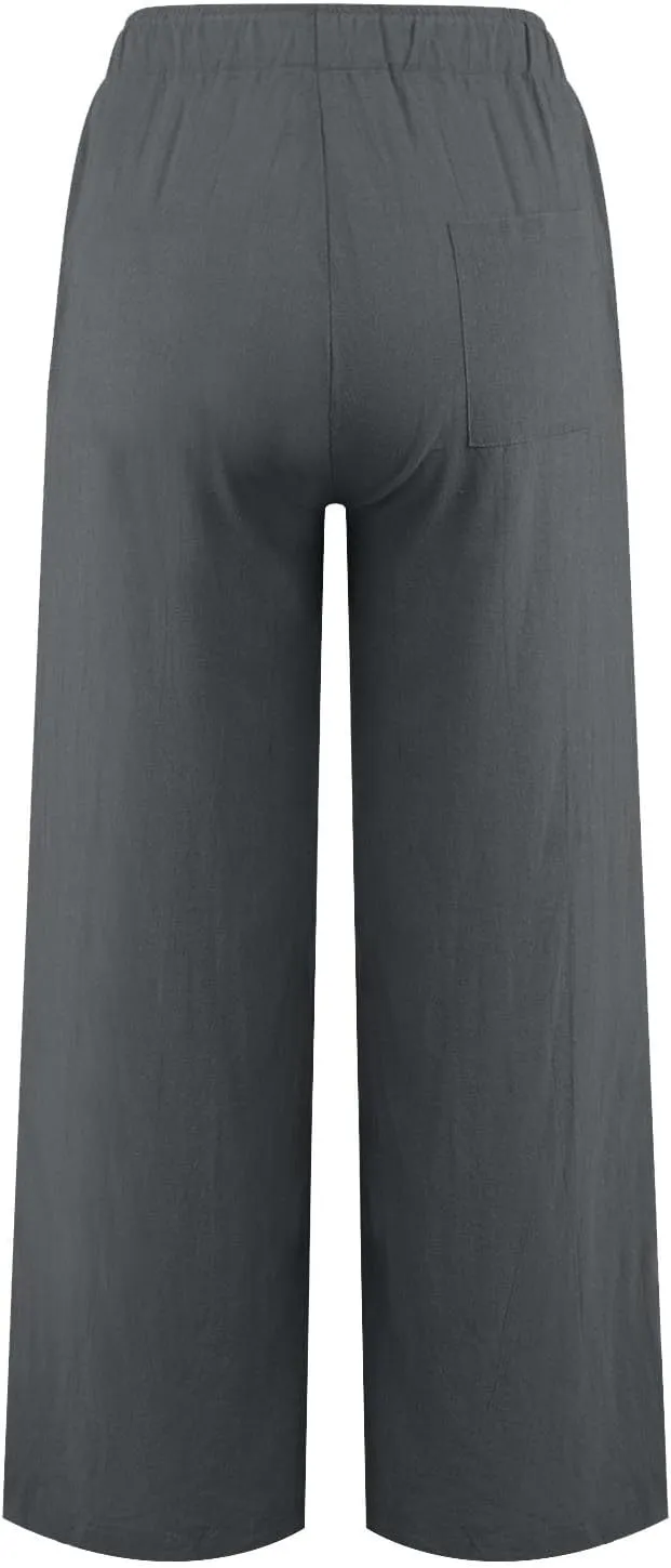 Womens Casual Linen High Waist Pants Drawstring Loose Fit Summer Pants Trousers with Side Pockets
