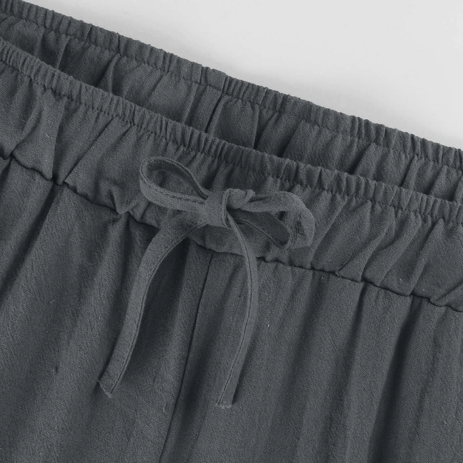 Womens Casual Linen High Waist Pants Drawstring Loose Fit Summer Pants Trousers with Side Pockets