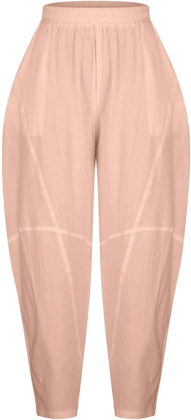 Womens Casual Linen Trouser Elastic Waist Relax Fit Cotton Harem Pant Slouchy Baggy Lantern Pant Spring Summer Slacks