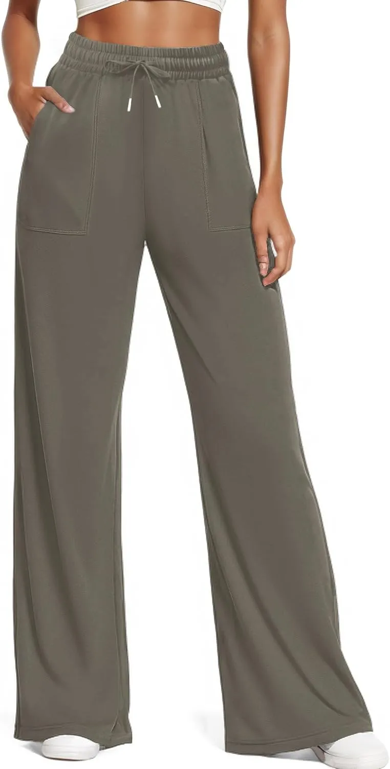 Women's Casual Pants with Drawstring Lightweight Wide Leg Pants High Waisted Slacks