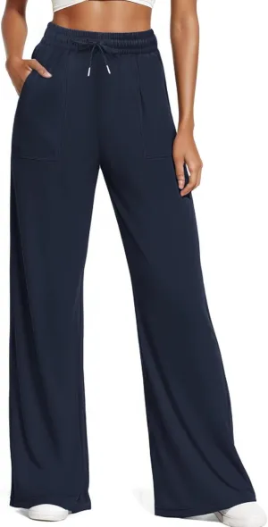 Women's Casual Pants with Drawstring Lightweight Wide Leg Pants High Waisted Slacks