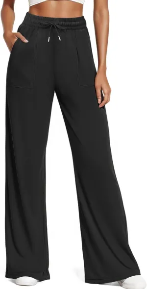 Women's Casual Pants with Drawstring Lightweight Wide Leg Pants High Waisted Slacks