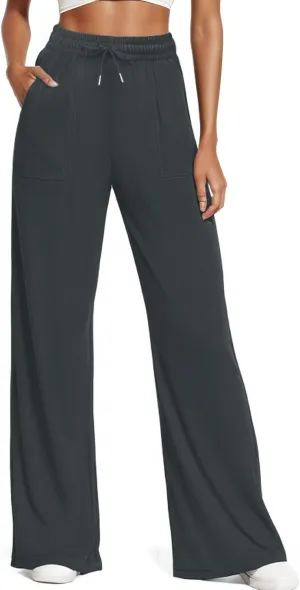 Women's Casual Pants with Drawstring Lightweight Wide Leg Pants High Waisted Slacks
