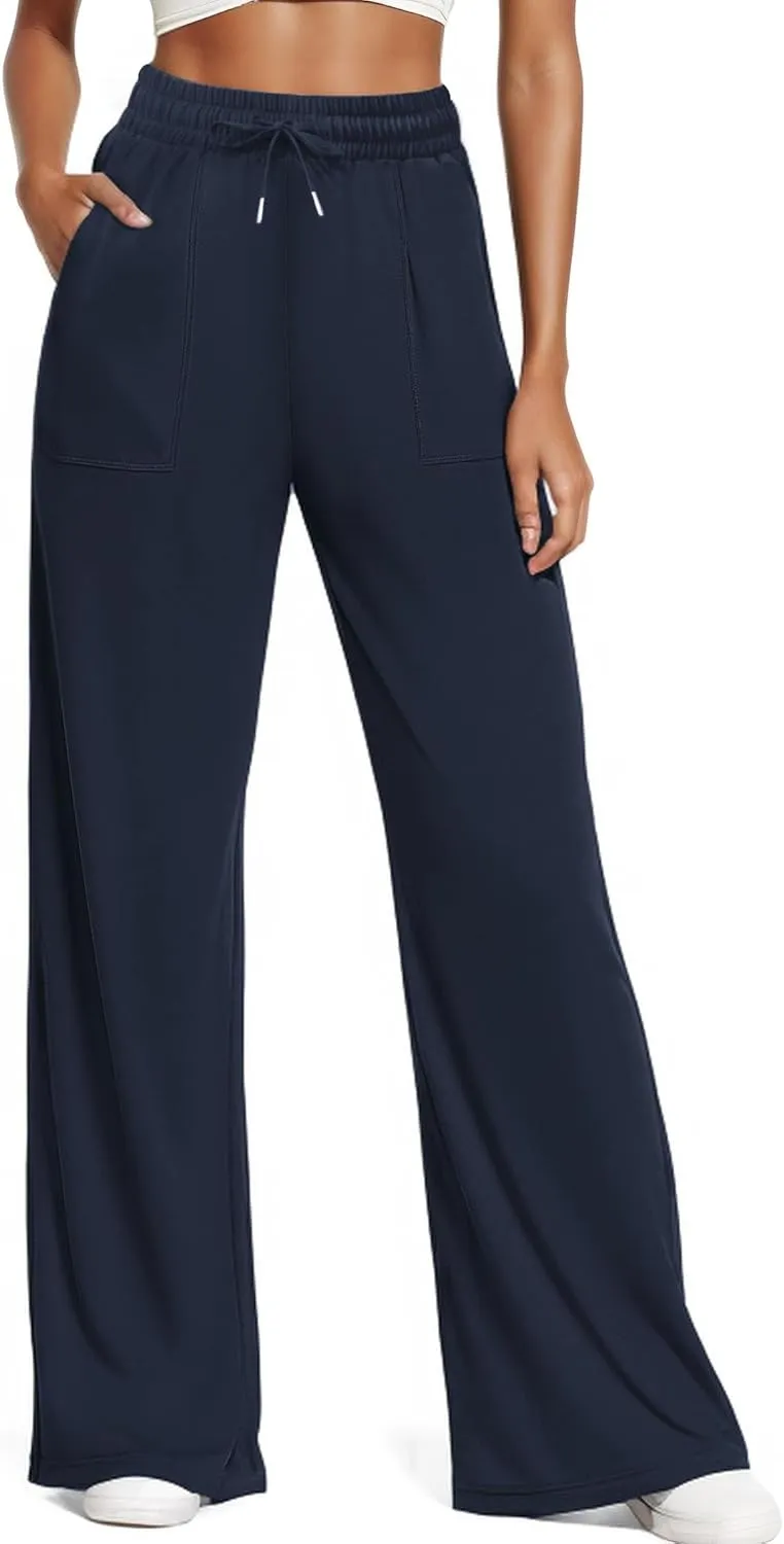Women's Casual Pants with Drawstring Lightweight Wide Leg Pants High Waisted Slacks