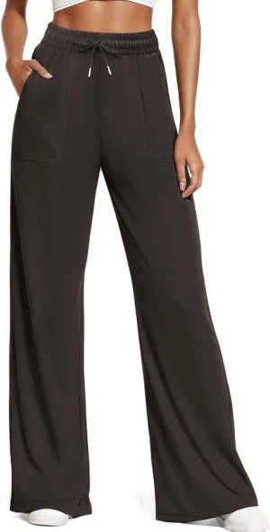 Women's Casual Pants with Drawstring Lightweight Wide Leg Pants High Waisted Slacks