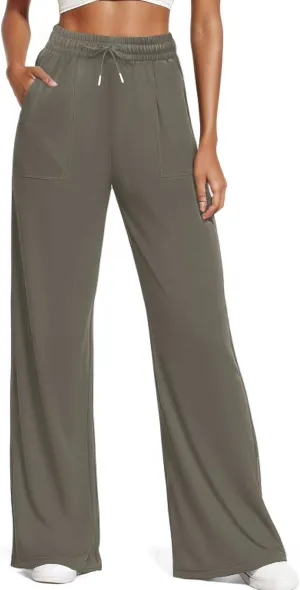 Women's Casual Pants with Drawstring Lightweight Wide Leg Pants High Waisted Slacks