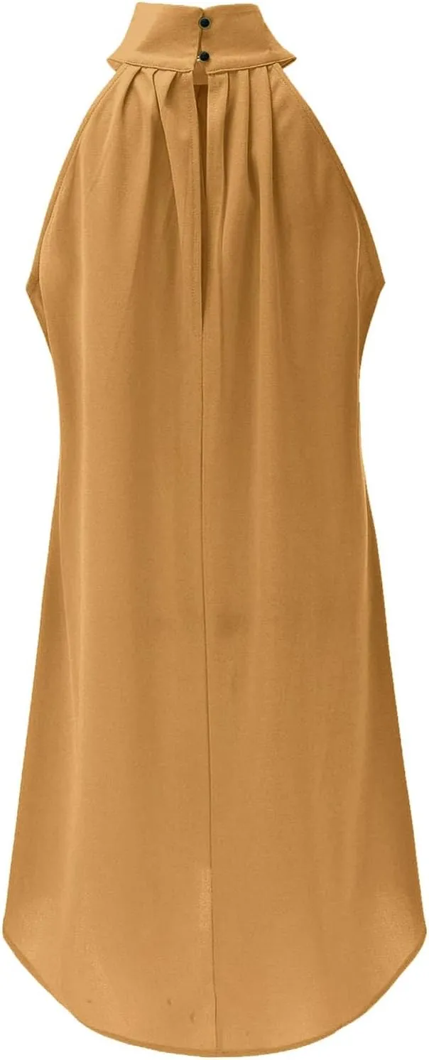 Women's Casual Tie Back Halter Neck Flared Hem Flowy Pleated Beach Sundress Sleeveless Summer A Dresses for Juniors