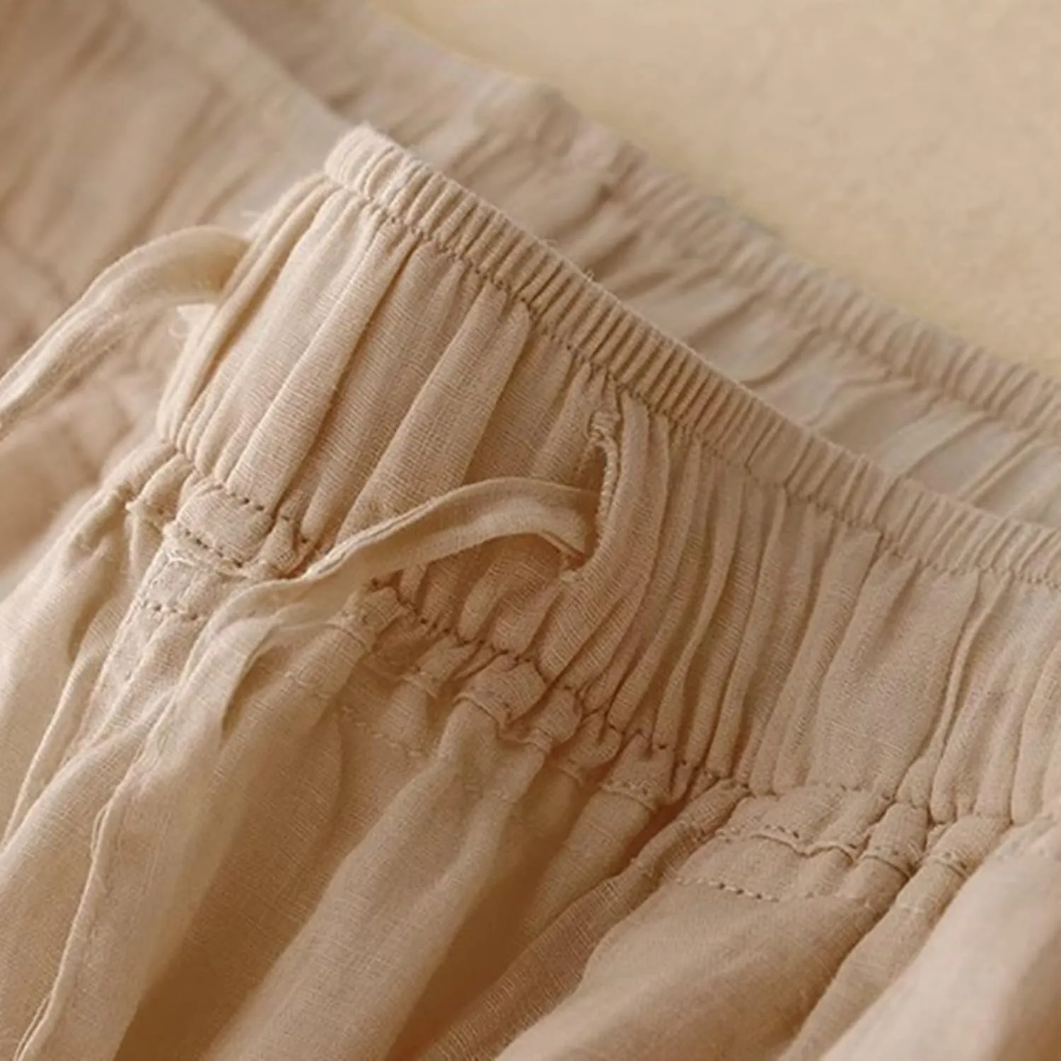 Women's Cotton Linen Cropped Wide Leg Pants Elastic Waist Casual Palazzo Trousers Drawstring Baggy Flowy Beach Culottes