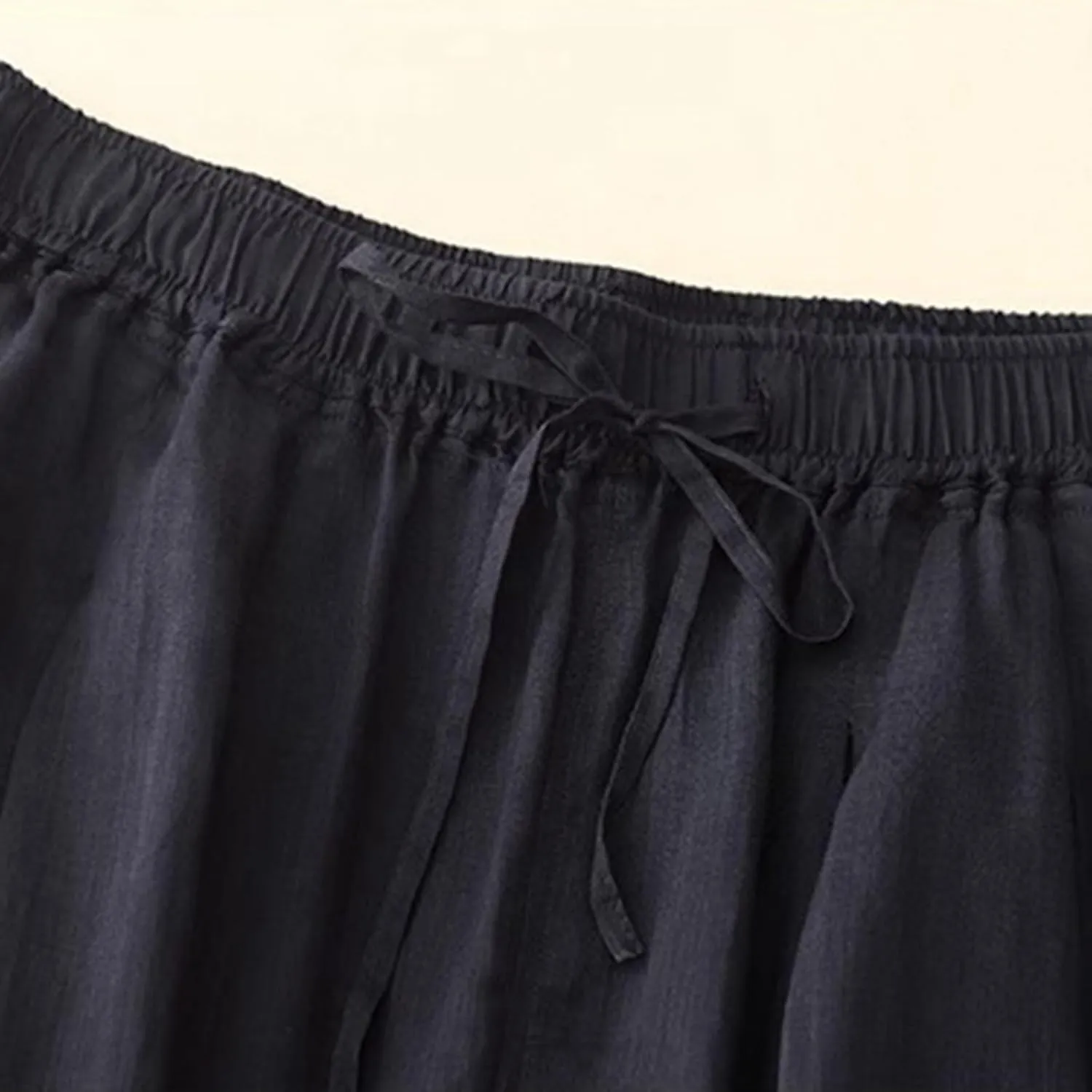Women's Cotton Linen Cropped Wide Leg Pants Elastic Waist Casual Palazzo Trousers Drawstring Baggy Flowy Beach Culottes