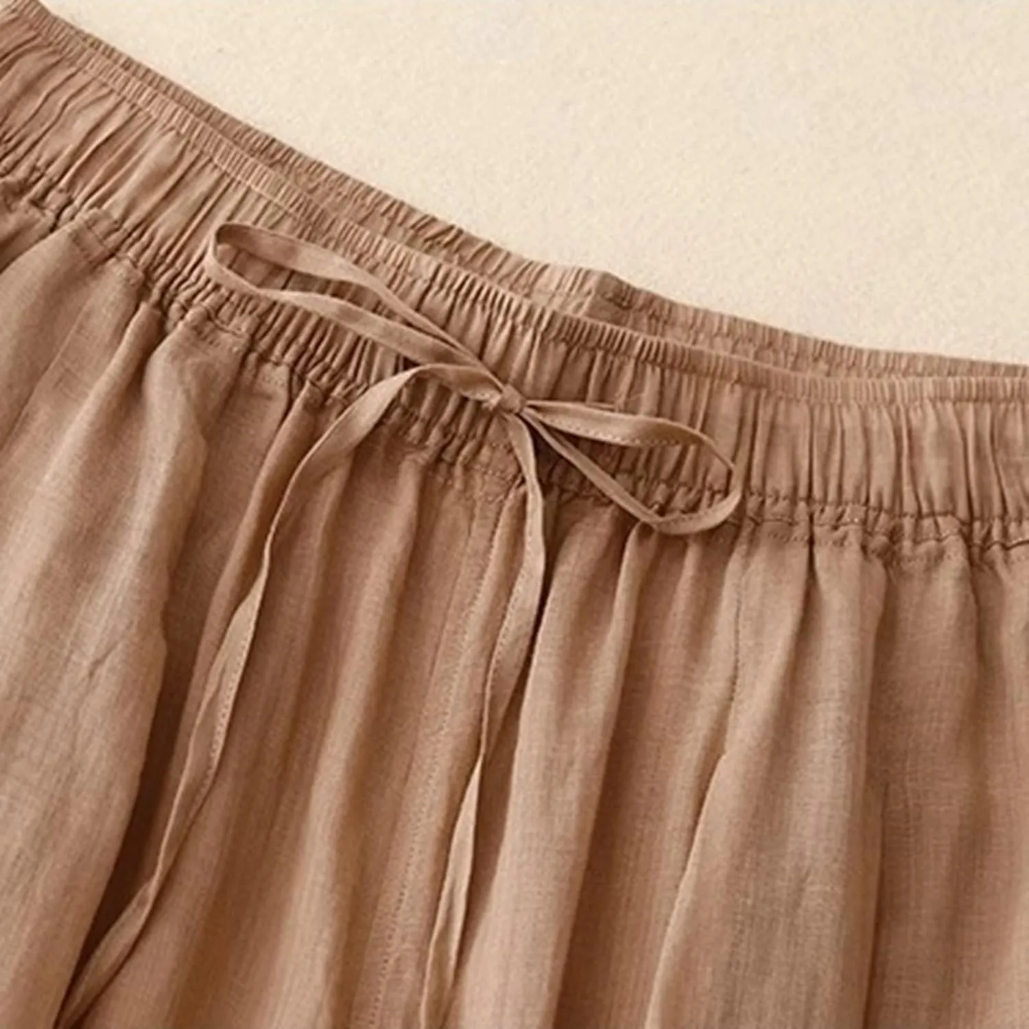 Women's Cotton Linen Cropped Wide Leg Pants Elastic Waist Casual Palazzo Trousers Drawstring Baggy Flowy Beach Culottes