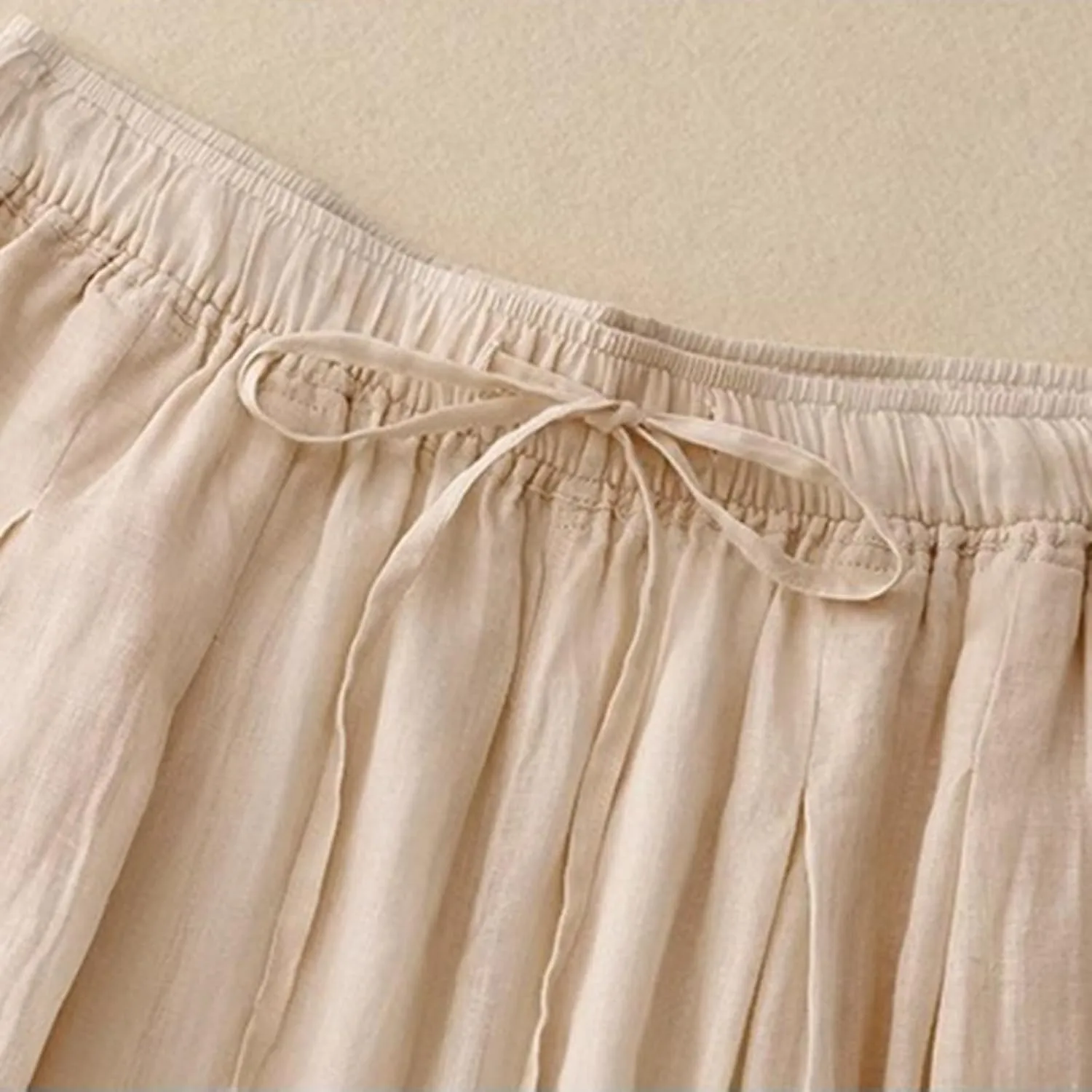 Women's Cotton Linen Cropped Wide Leg Pants Elastic Waist Casual Palazzo Trousers Drawstring Baggy Flowy Beach Culottes
