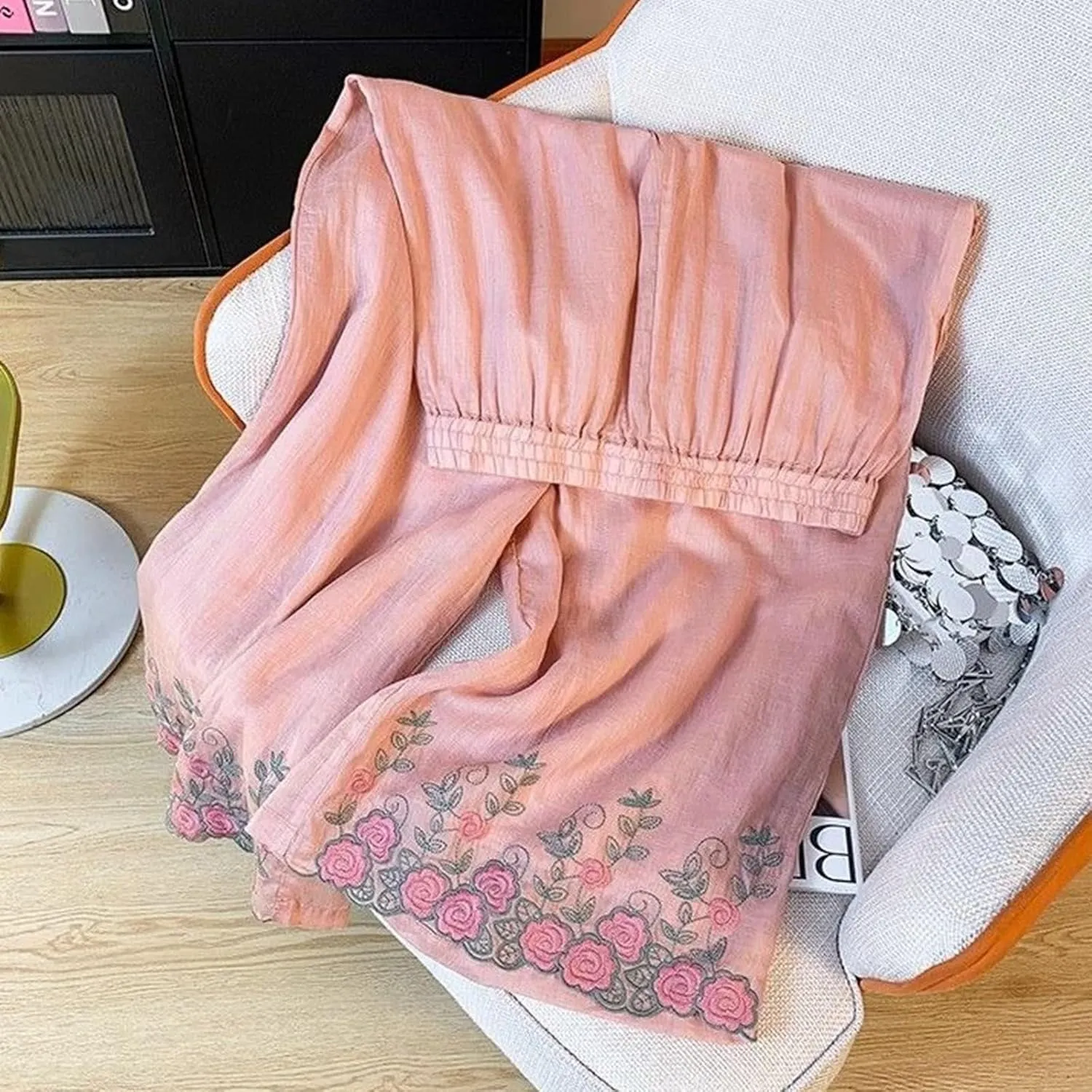 Women's Cotton Linen Cropped Wide Leg Pants Elastic Waist Casual Palazzo Trousers Drawstring Baggy Flowy Beach Culottes