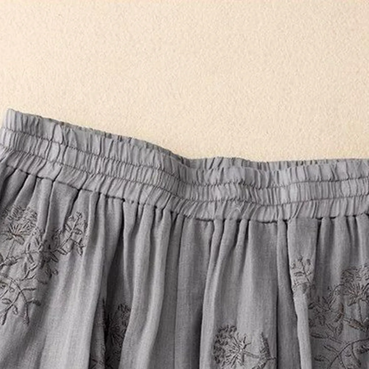 Women's Cotton Linen Cropped Wide Leg Pants Elastic Waist Casual Palazzo Trousers Drawstring Baggy Flowy Beach Culottes