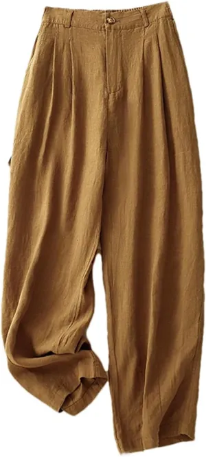 Women's Cotton Linen High-Waisted Wide-Legged Pants  Casual Loose Spring Summer Button-Up Straight Leg Trousers