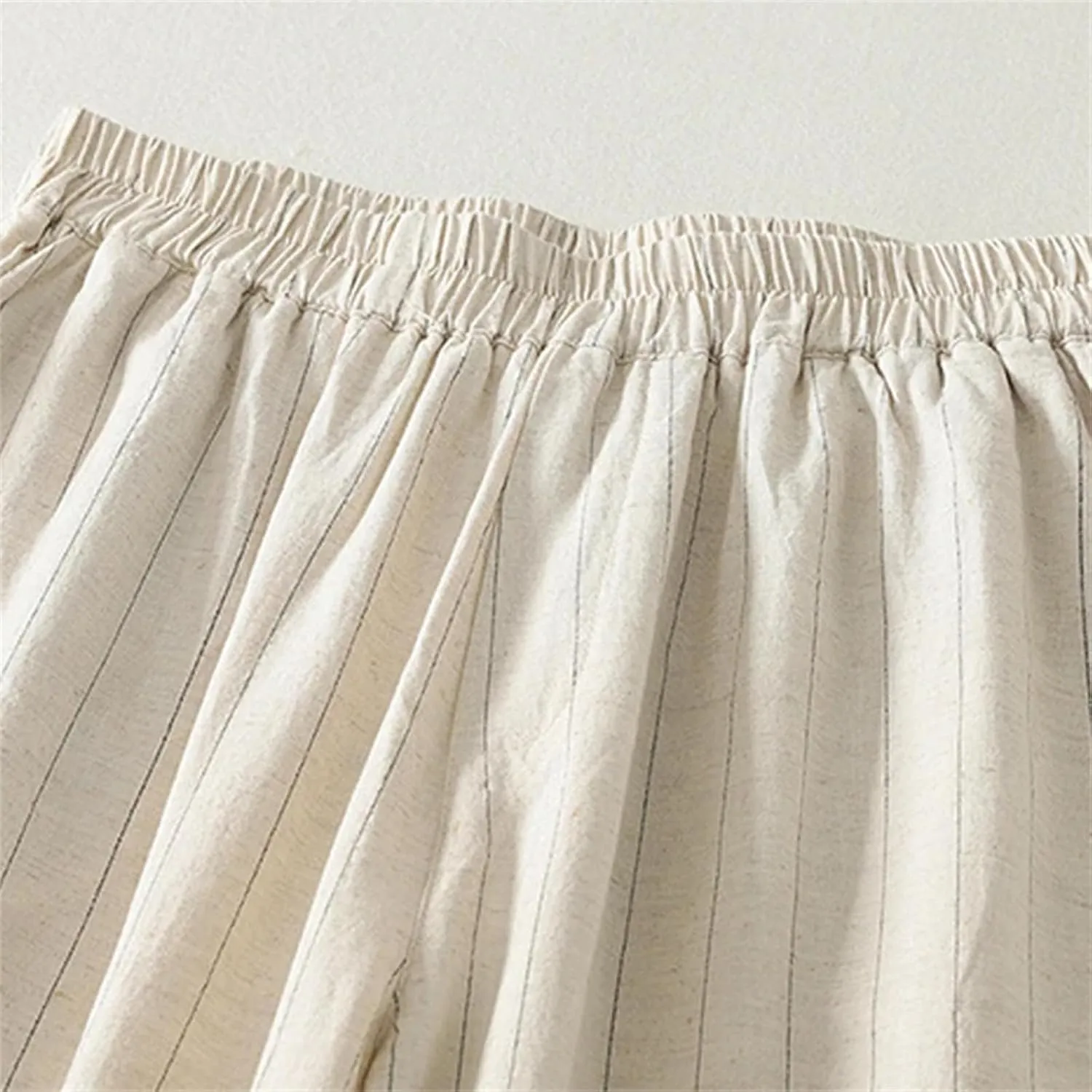 Women's Cotton Linen High-Waisted Wide-Legged Pants  Spring and Summer Lightweight Trousers with Side Pockets