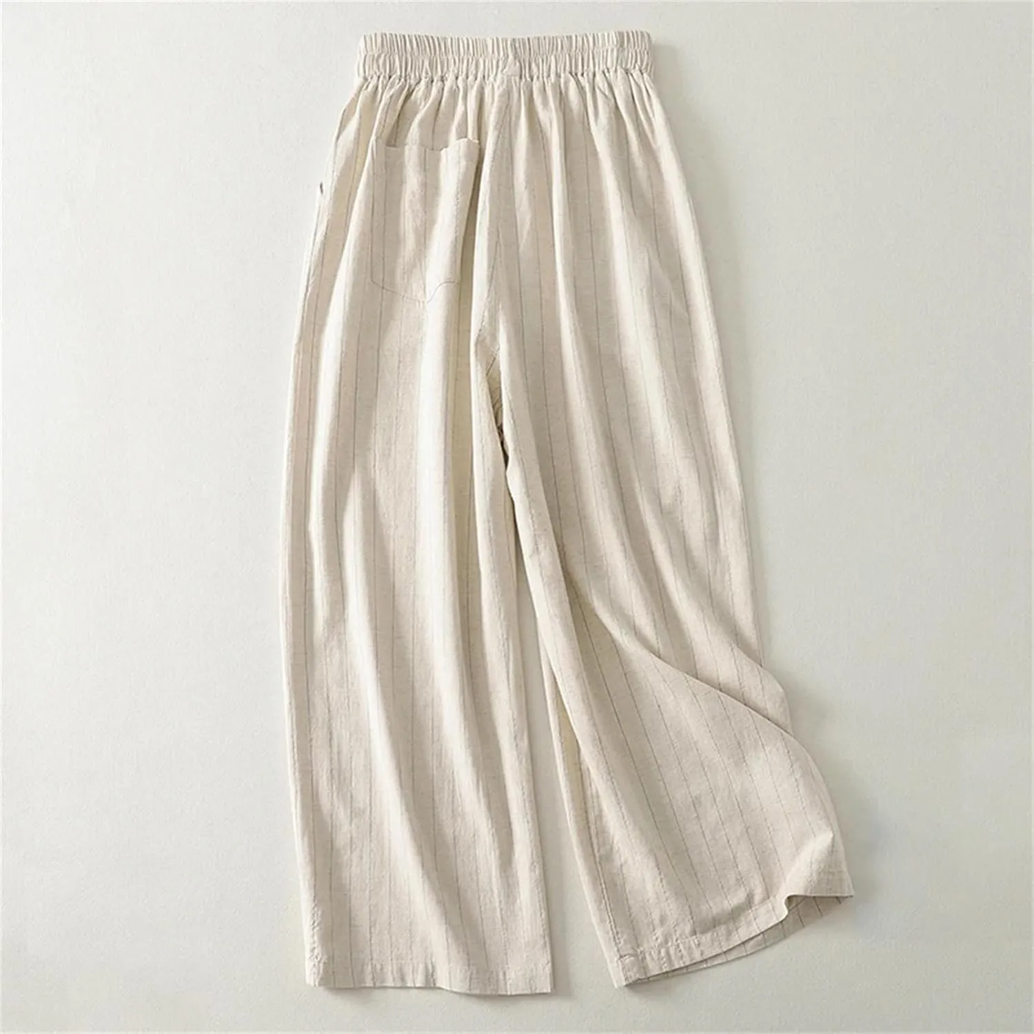 Women's Cotton Linen High-Waisted Wide-Legged Pants  Spring and Summer Lightweight Trousers with Side Pockets