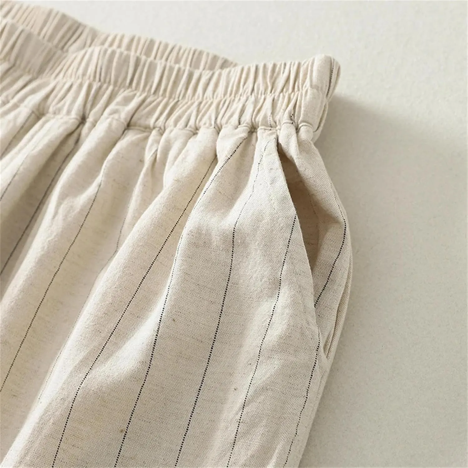 Women's Cotton Linen High-Waisted Wide-Legged Pants  Spring and Summer Lightweight Trousers with Side Pockets