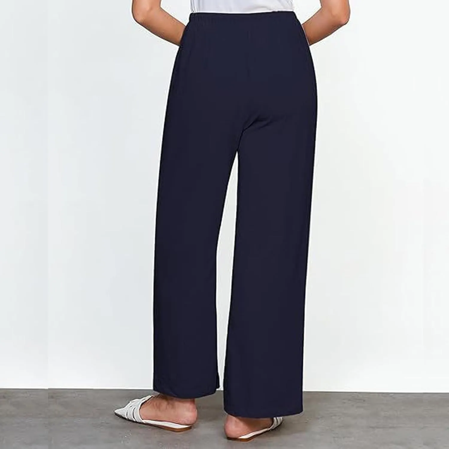 Women's Cotton Linen Pants, Wide Leg Cropped Lounge Trousers with Drawstring Elastic Waist, Summer Beach Casual Pants
