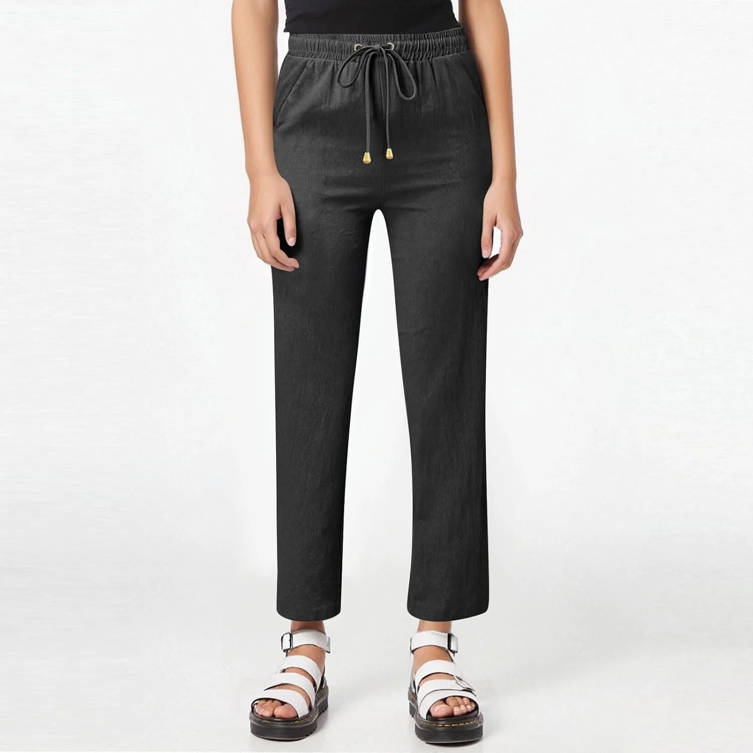 Women's Cotton Linen Pants,Spring Summer Casual Loose Lightweight Flowy Beach Pants with Pockets