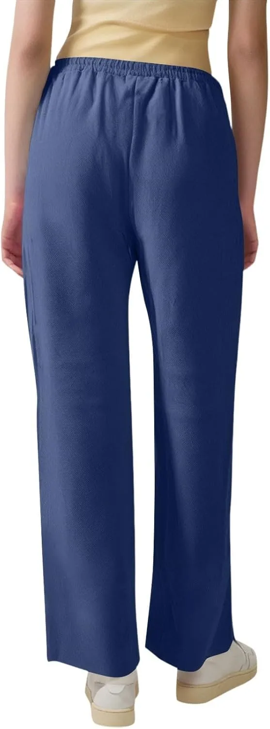 Women's Cotton Linen Pants,Spring Summer Casual Loose Lightweight Flowy Beach Pants with Pockets