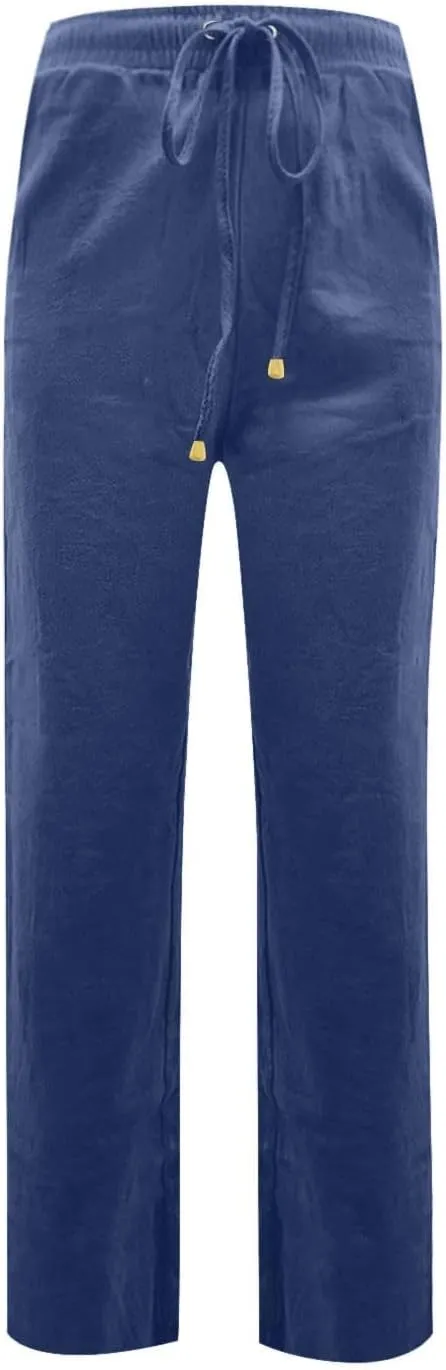 Women's Cotton Linen Pants,Spring Summer Casual Loose Lightweight Flowy Beach Pants with Pockets