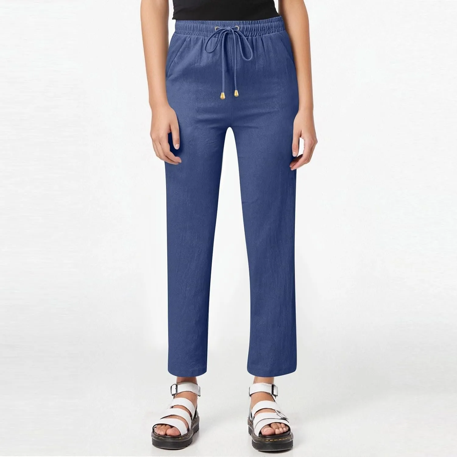Women's Cotton Linen Pants,Spring Summer Casual Loose Lightweight Flowy Beach Pants with Pockets