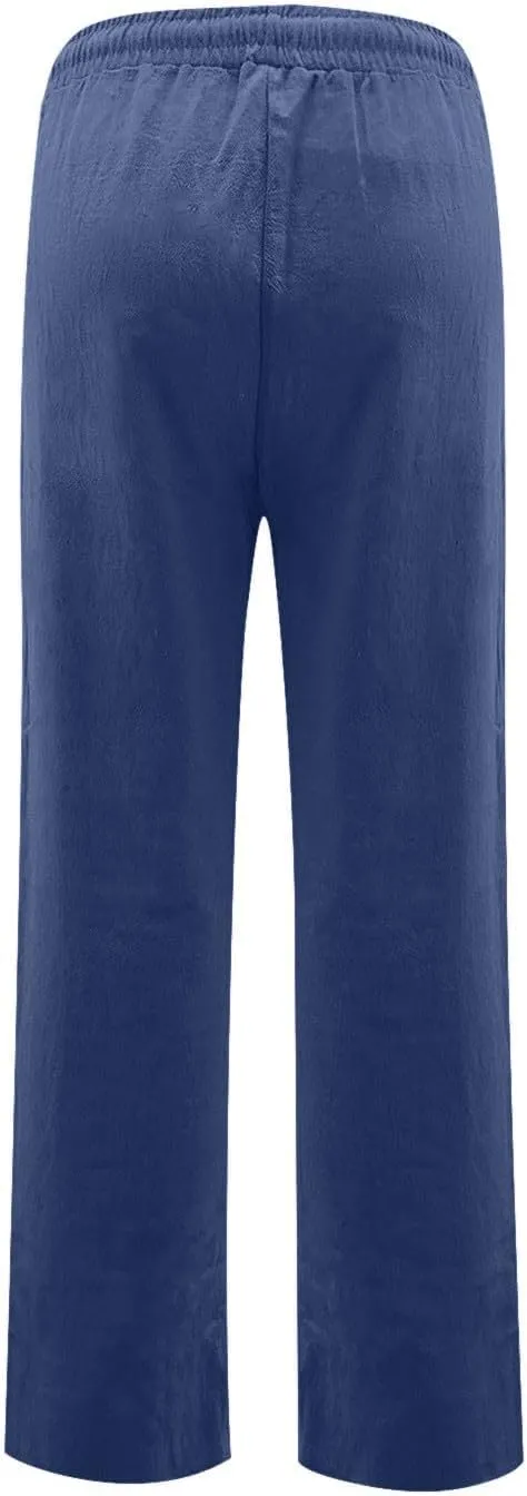 Women's Cotton Linen Pants,Spring Summer Casual Loose Lightweight Flowy Beach Pants with Pockets