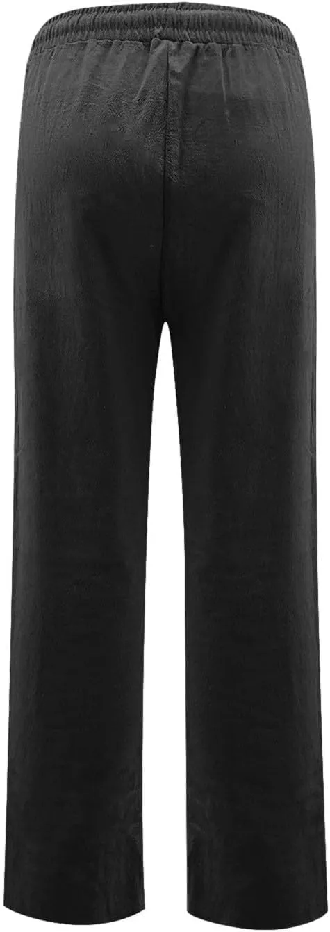 Women's Cotton Linen Pants,Spring Summer Casual Loose Lightweight Flowy Beach Pants with Pockets