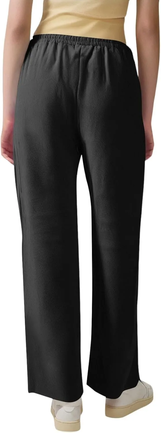 Women's Cotton Linen Pants,Spring Summer Casual Loose Lightweight Flowy Beach Pants with Pockets