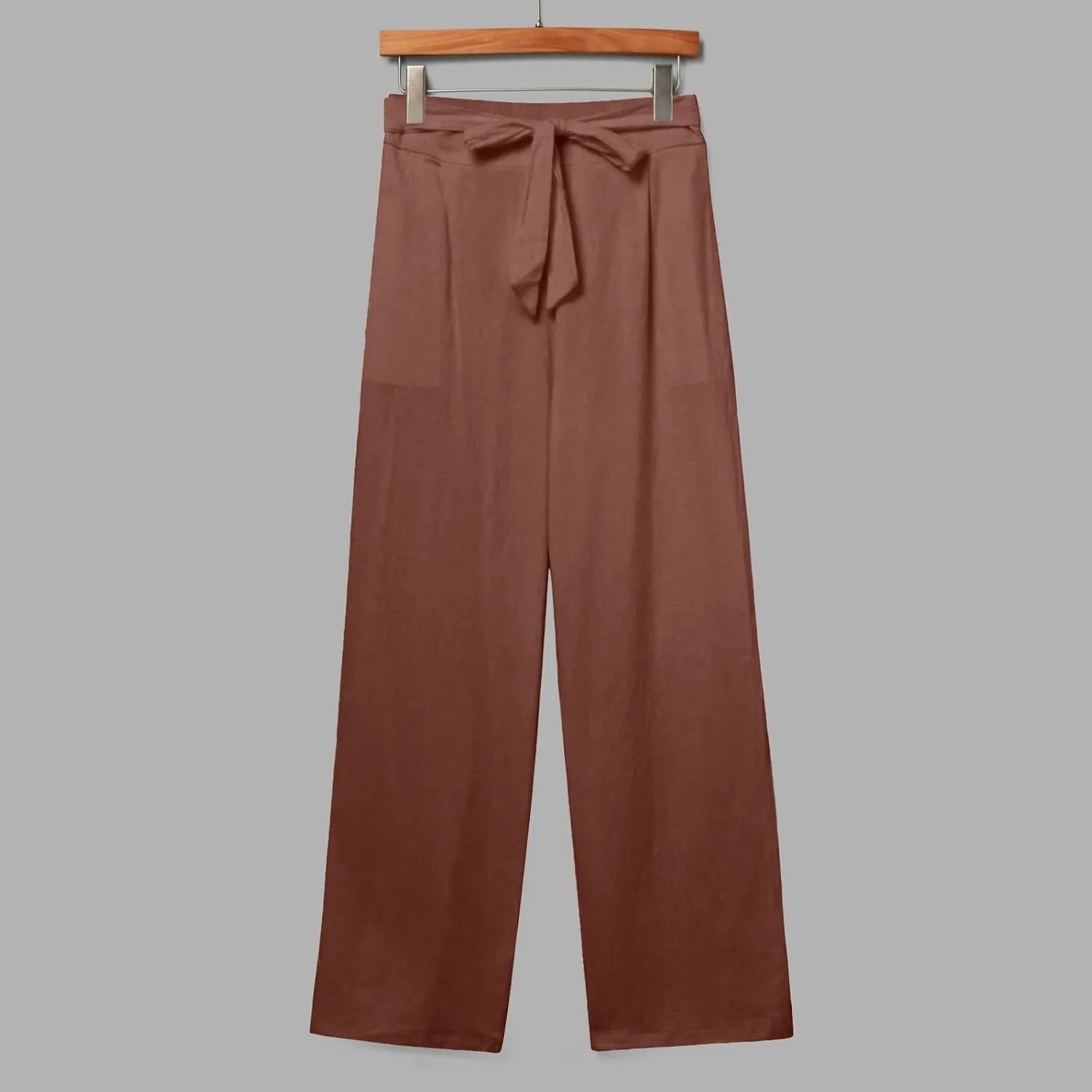 Womens Cotton Linen Vintage Belted Wide Leg Pants Casual Loose Elastic Drawstring Comfy Palazzo Trousers with Pockets