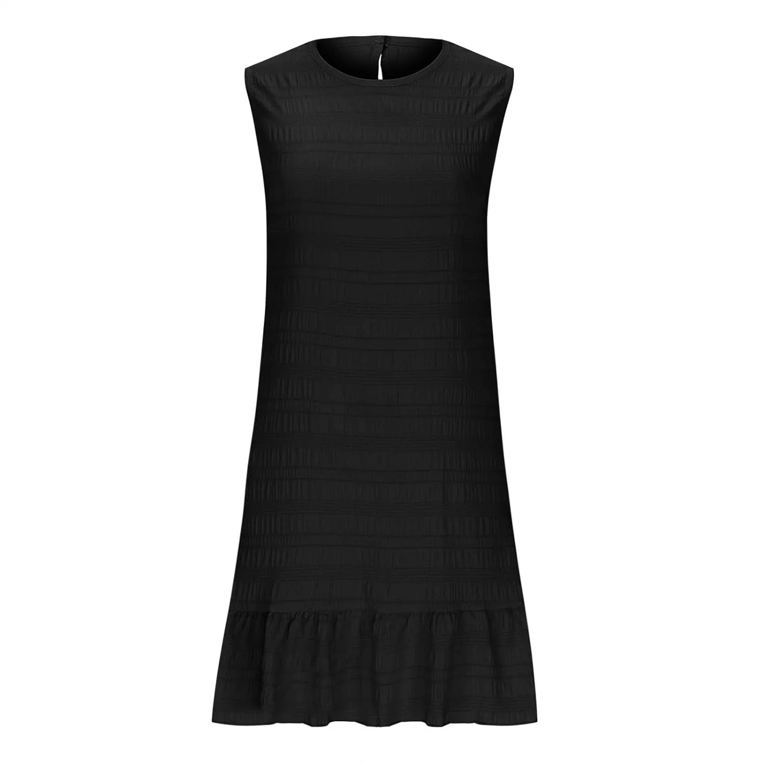 Women's Crinkle Ruffle Hem Tank Dress Round Neck Sleeveless Casual Smocked Dresses Summer Mini Sundress