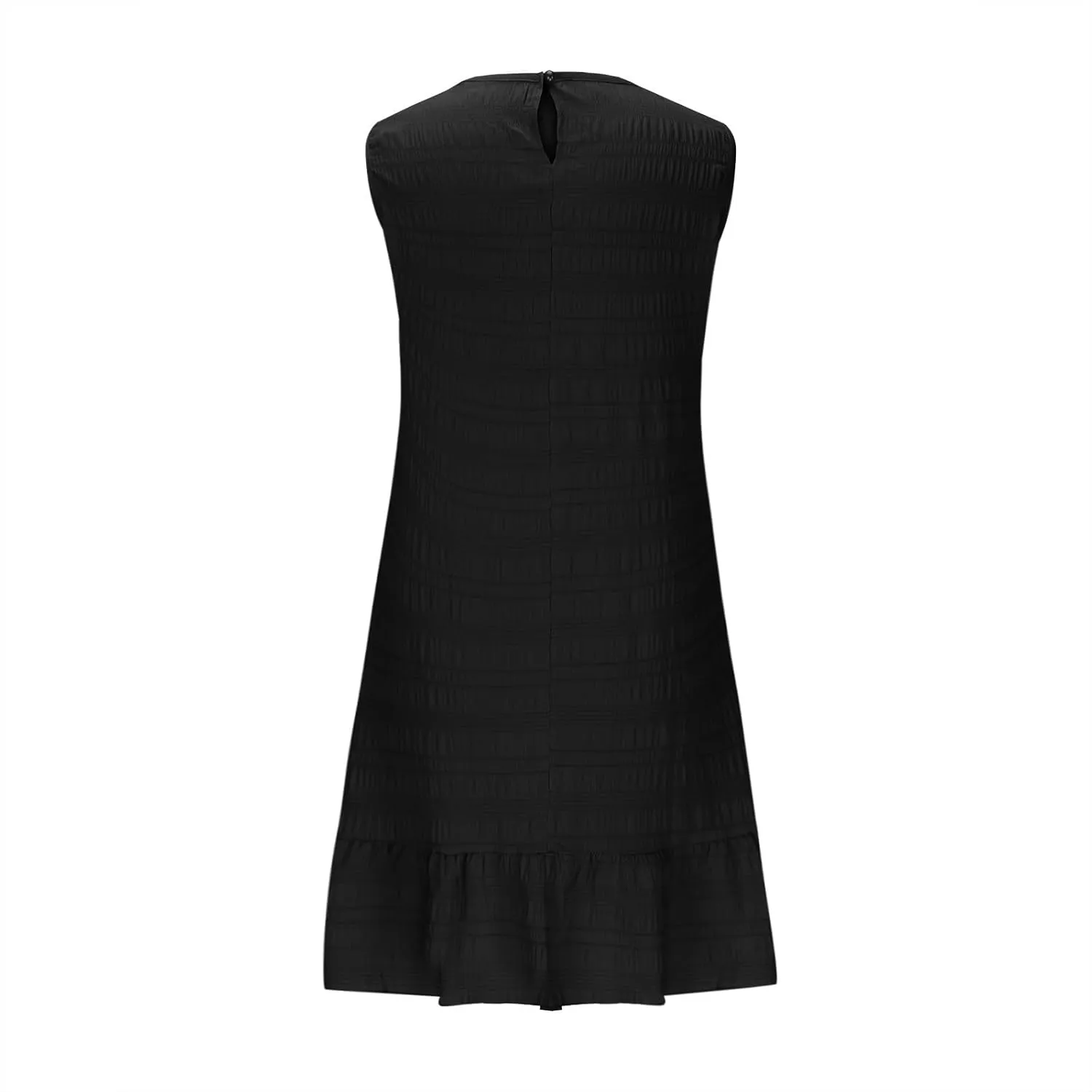 Women's Crinkle Ruffle Hem Tank Dress Round Neck Sleeveless Casual Smocked Dresses Summer Mini Sundress