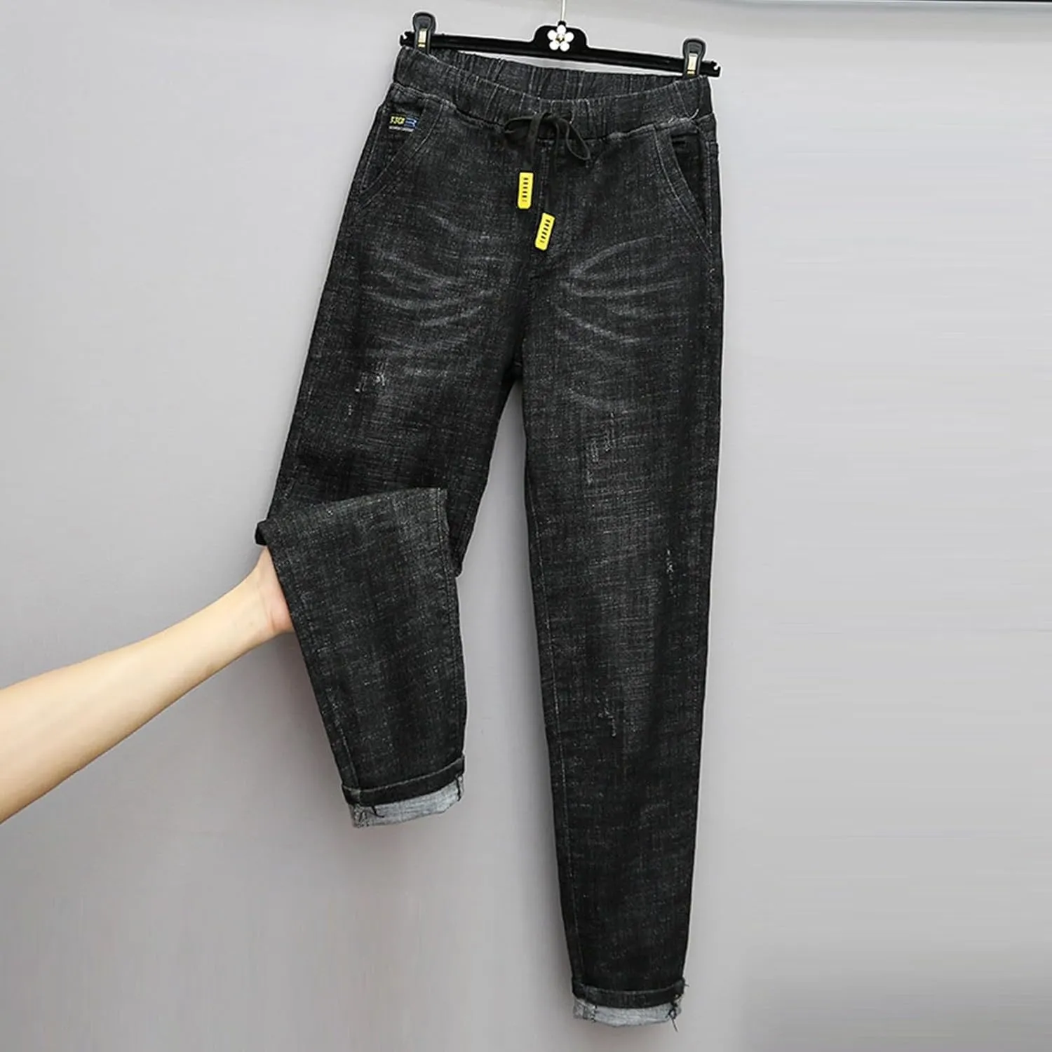 Womens Elastic Waist Ripped Distressed Jeans Pants for Curvy Boyfriend Straight Leg Bell Bottom Jeggings Plus Size