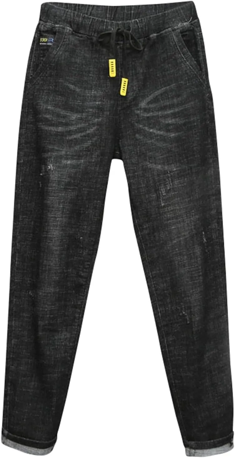 Womens Elastic Waist Ripped Distressed Jeans Pants for Curvy Boyfriend Straight Leg Bell Bottom Jeggings Plus Size