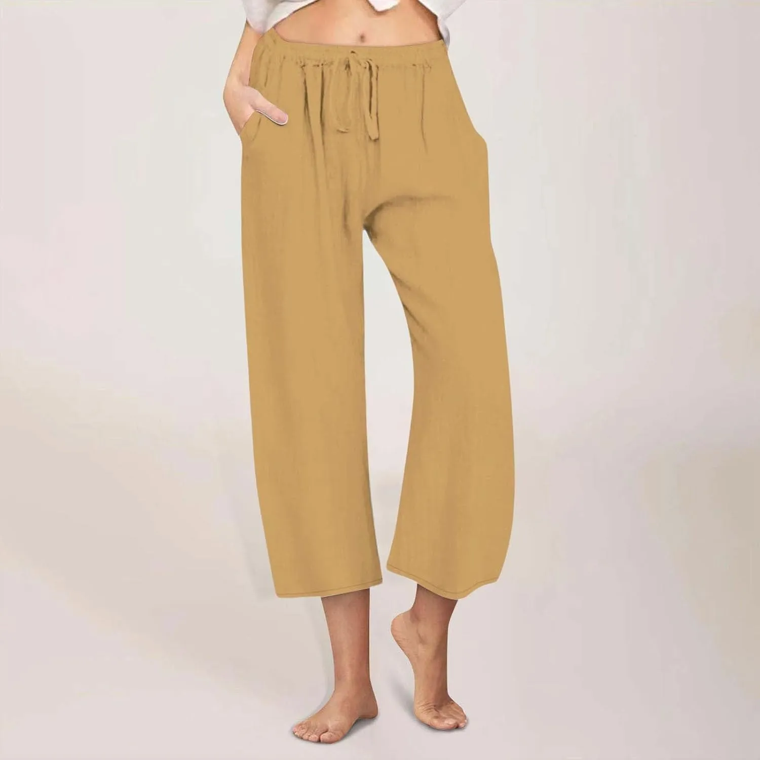 Womens Fashion Cotton Linen Pants Wide Leg Palazzo Causal Flowy Summer Trousers Beach Vacation Clothes Outfits