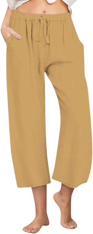 Womens Fashion Cotton Linen Pants Wide Leg Palazzo Causal Flowy Summer Trousers Beach Vacation Clothes Outfits