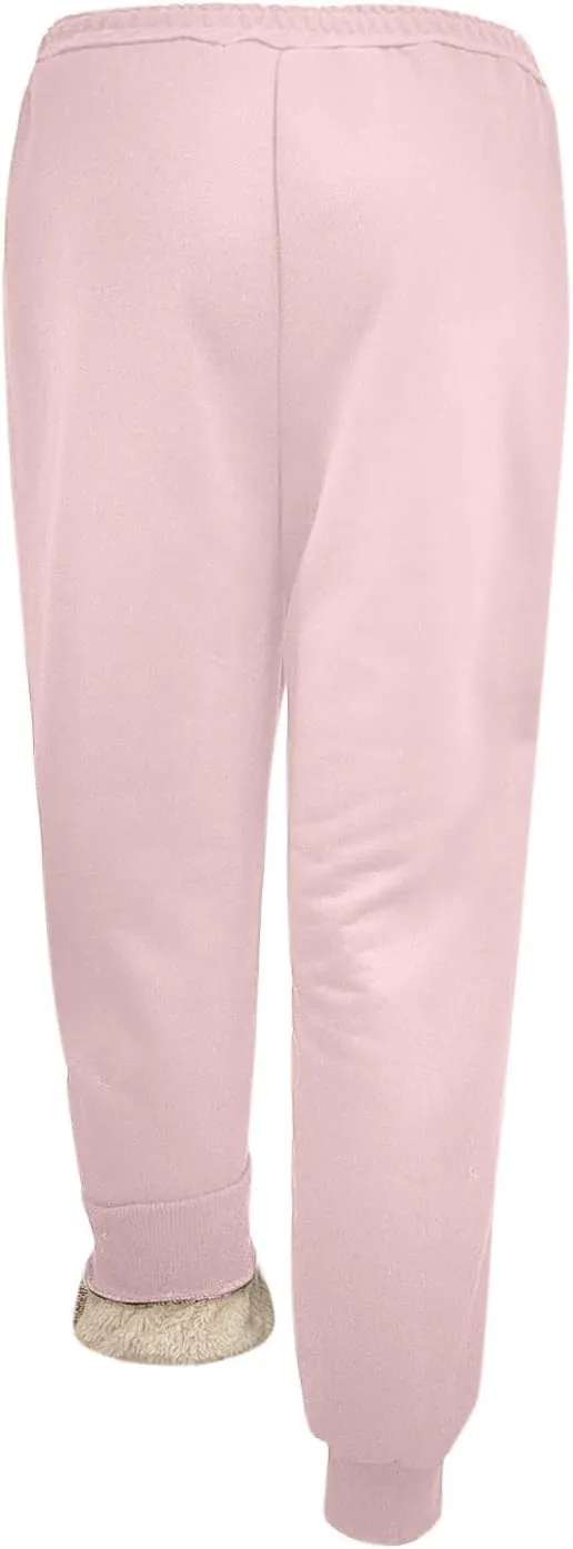 Womens Fleece Sweatpants Elastic High Waist Joggers Pants Active Running Pants Drawstring Baggy Lounge Trousers