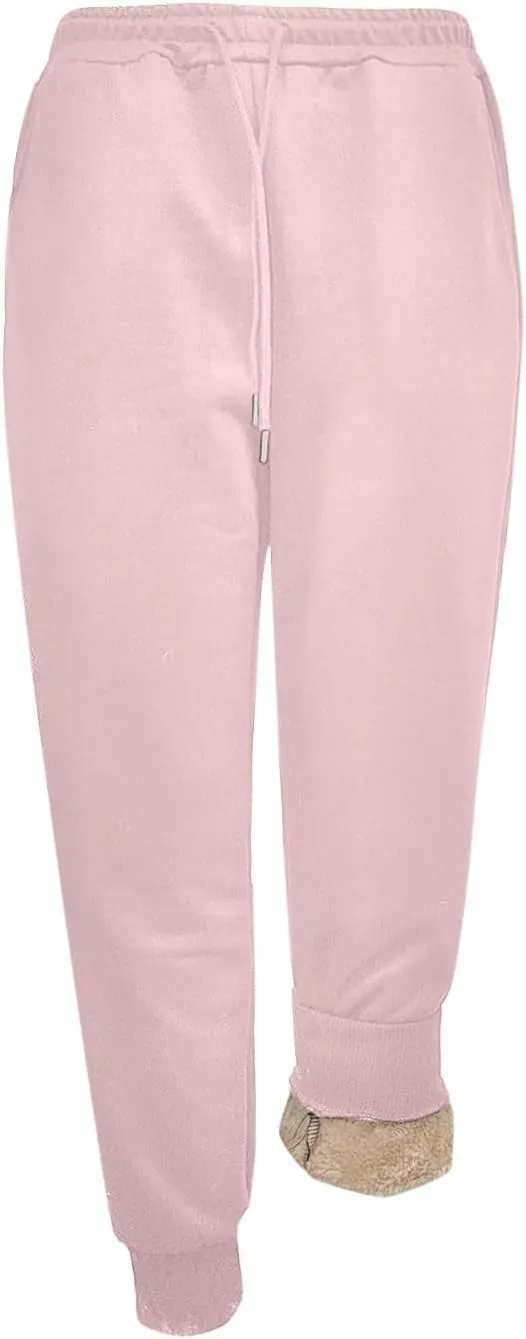 Womens Fleece Sweatpants Elastic High Waist Joggers Pants Active Running Pants Drawstring Baggy Lounge Trousers